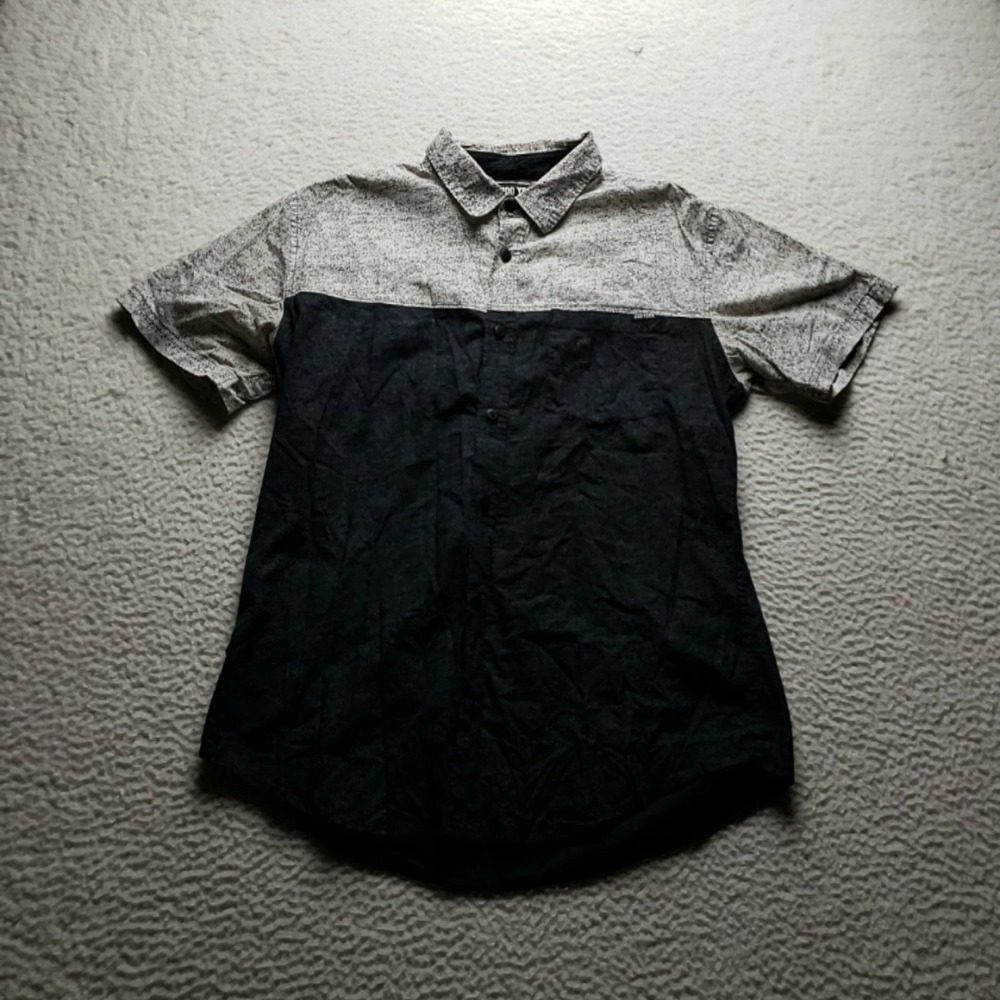 Zoo York Shirt Mens Large Black Gray Colorblock Short Sleeve Button-Up Casual